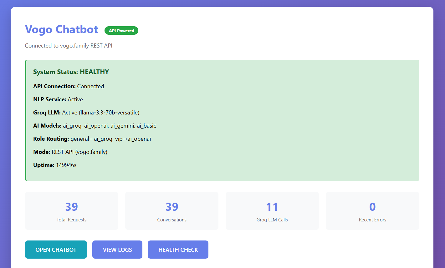 AI chatbot welcome screen