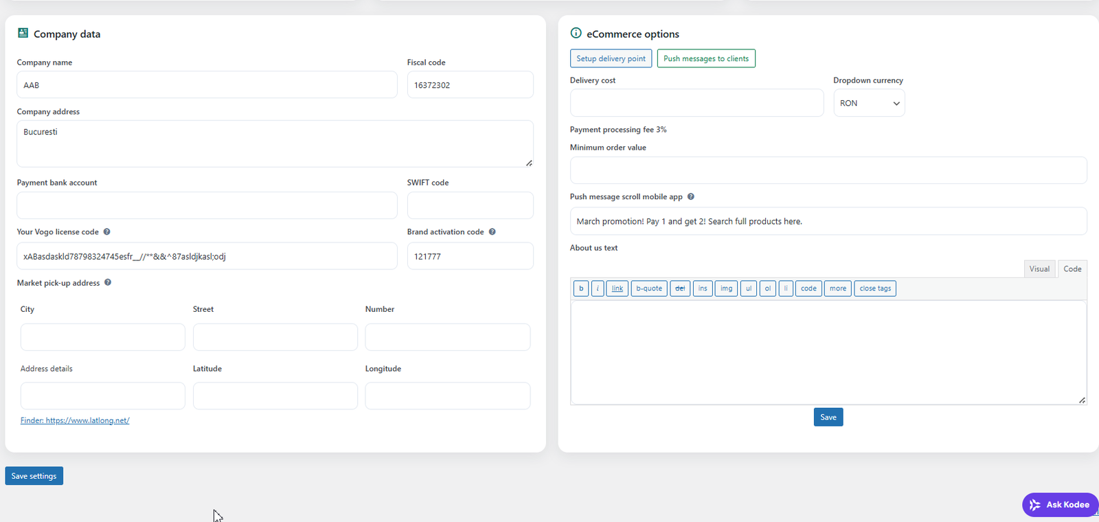 VOGO WordPress branch control center - ecran 2