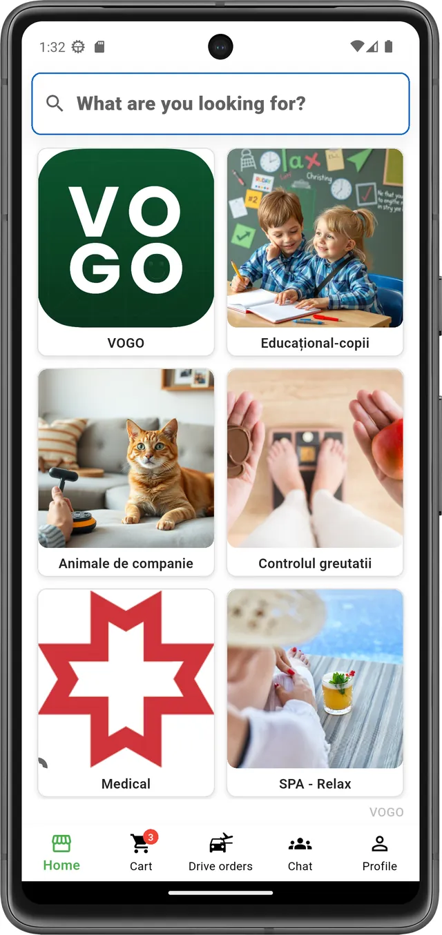 VOGO mobile app — categories