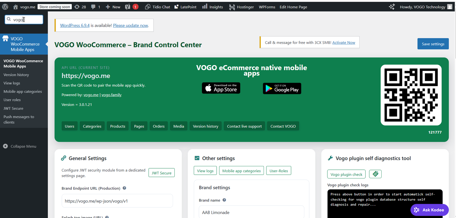VOGO plugin initial configuration step 1