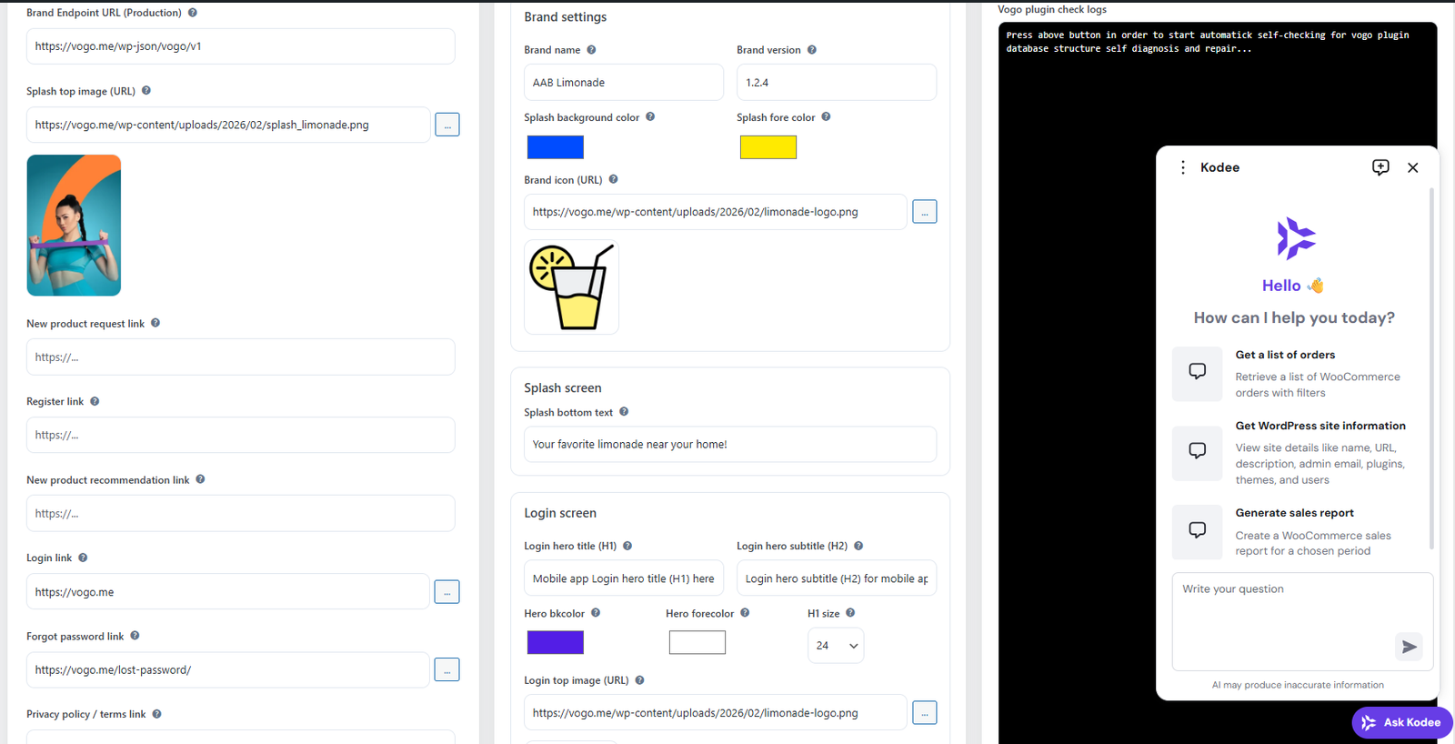 VOGO plugin AI assistance screen